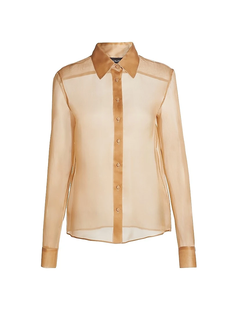 Diamanté-Embellished Semi-Sheer Silk Long-Sleeve Shirt