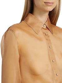 Diamanté-Embellished Semi-Sheer Silk Long-Sleeve Shirt