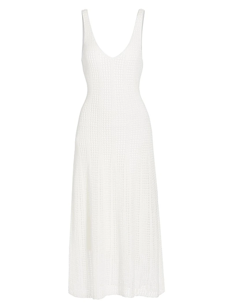 Mesh Grid Godet Midi-Dress