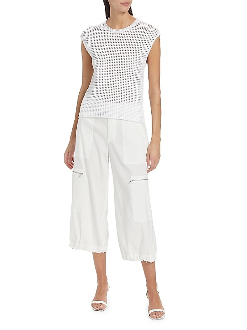 Mesh Stitch Crewneck Blouse