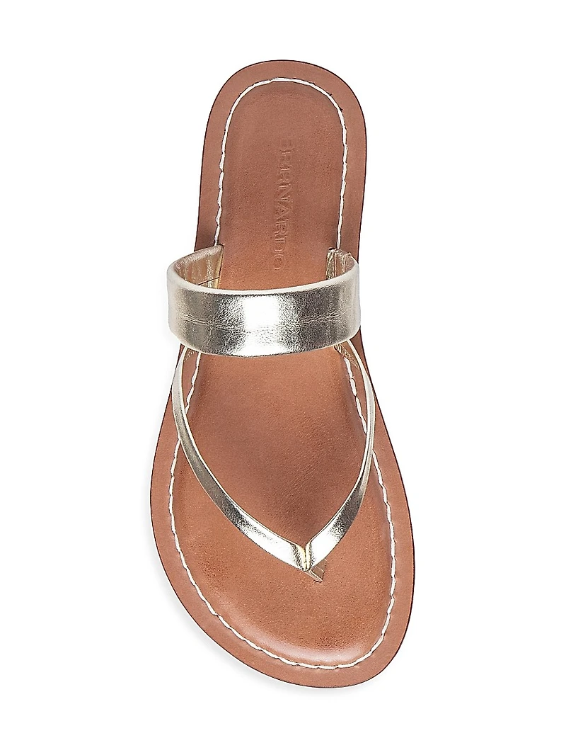 Leia Metallic Leather Thong Sandals
