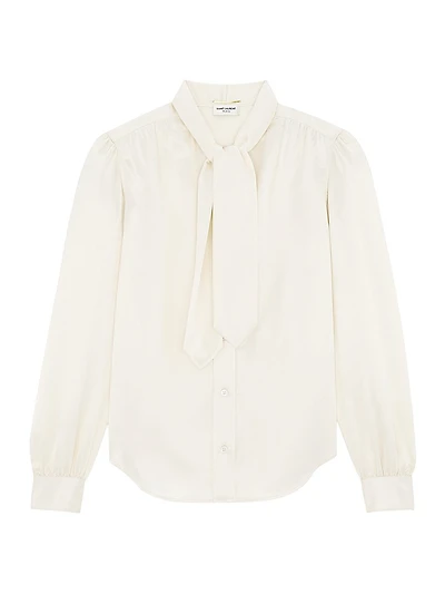 Lavallière-neck Blouse Silk Satin
