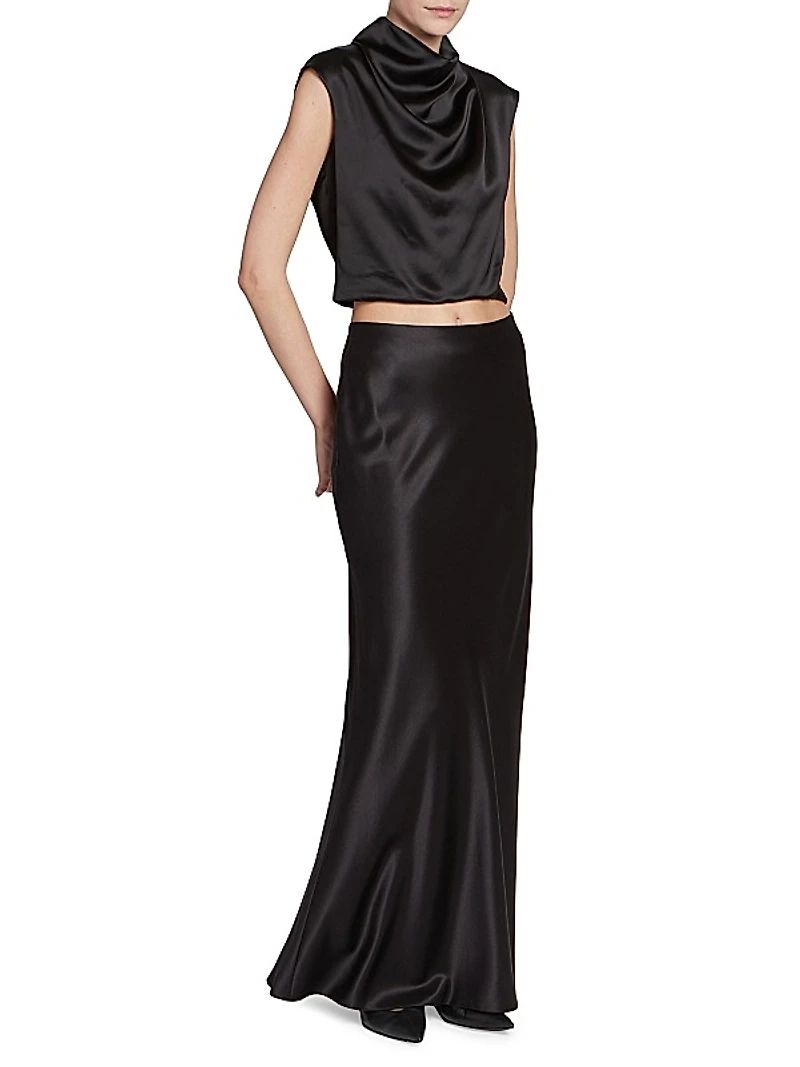 Long Skirt in Silk Satin Crepe