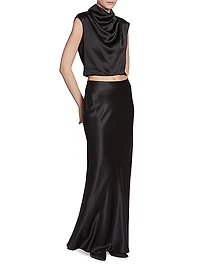 Long Skirt in Silk Satin Crepe