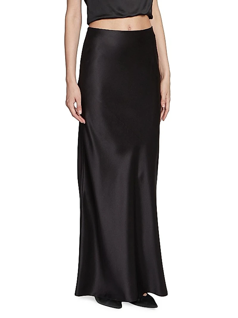 Long Skirt in Silk Satin Crepe