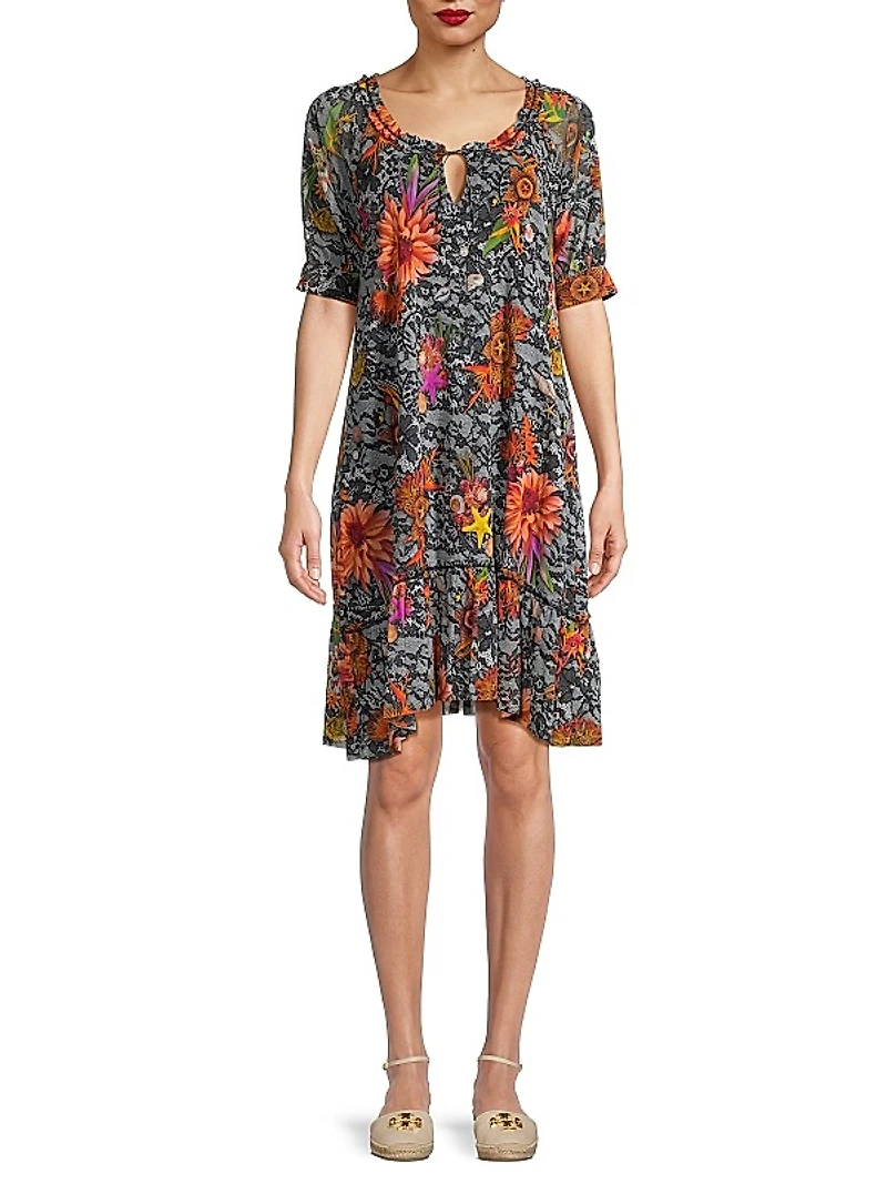 Mesh Floral Lace Swing Knee-Length dress