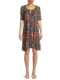 Mesh Floral Lace Swing Knee-Length dress