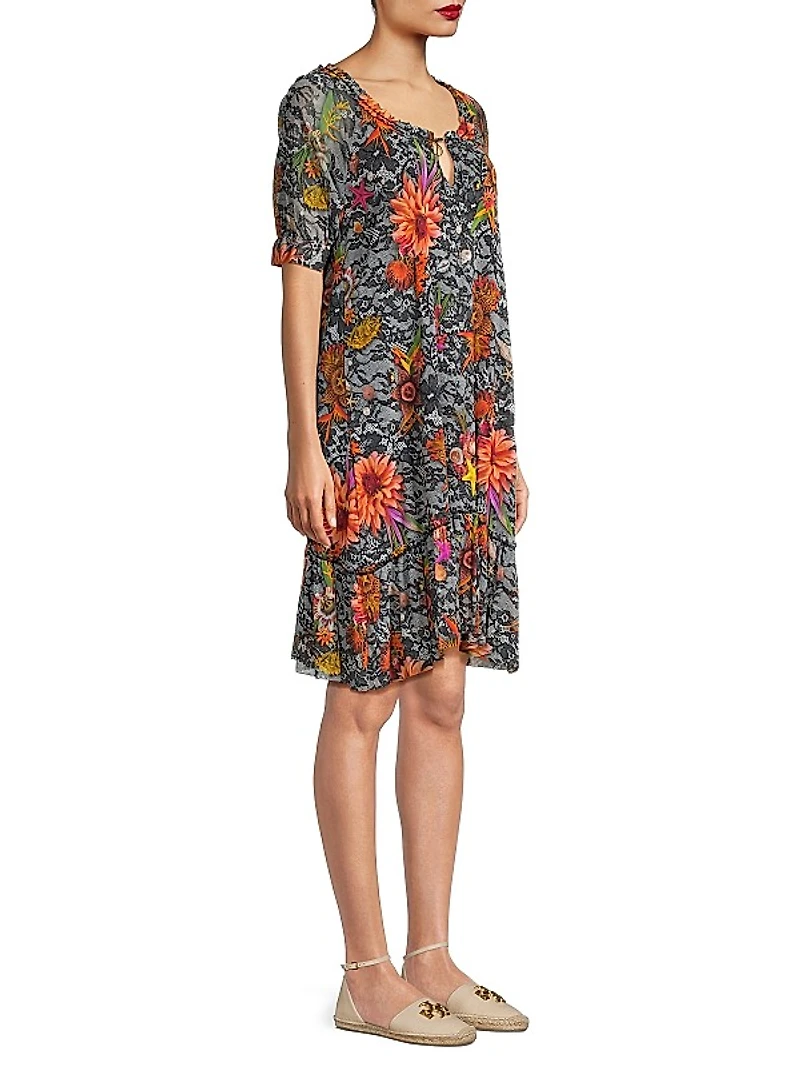 Mesh Floral Lace Swing Knee-Length dress