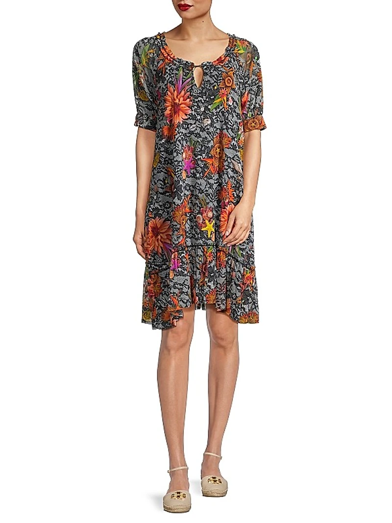 Mesh Floral Lace Swing Knee-Length dress