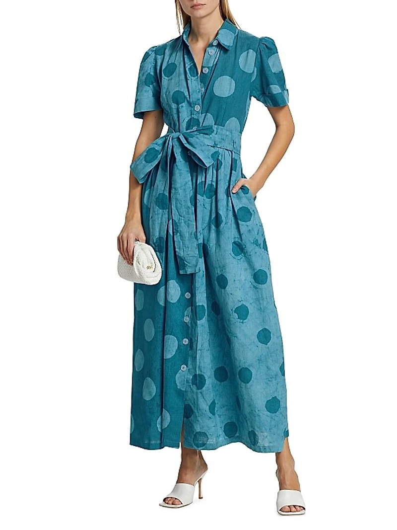 Asake Polka Dot Cotton Maxi Shirtdress