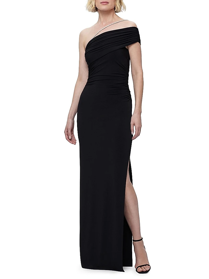 One-Shoulder Crystal-Trim Gown