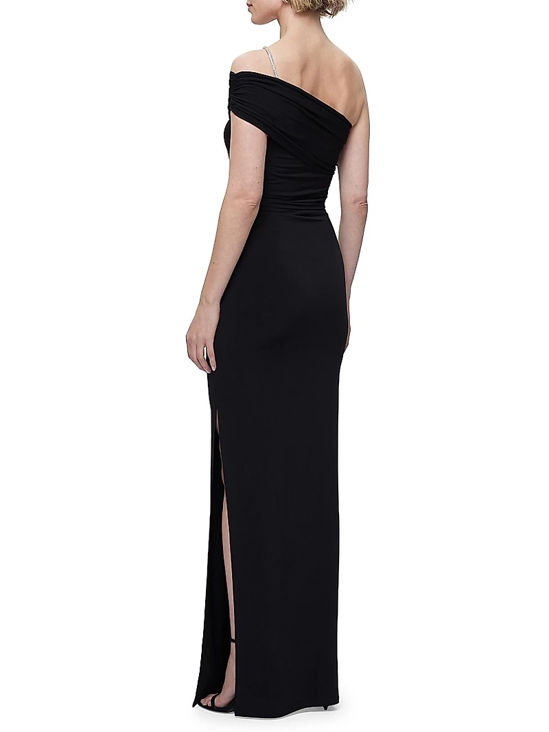 One-Shoulder Crystal-Trim Gown