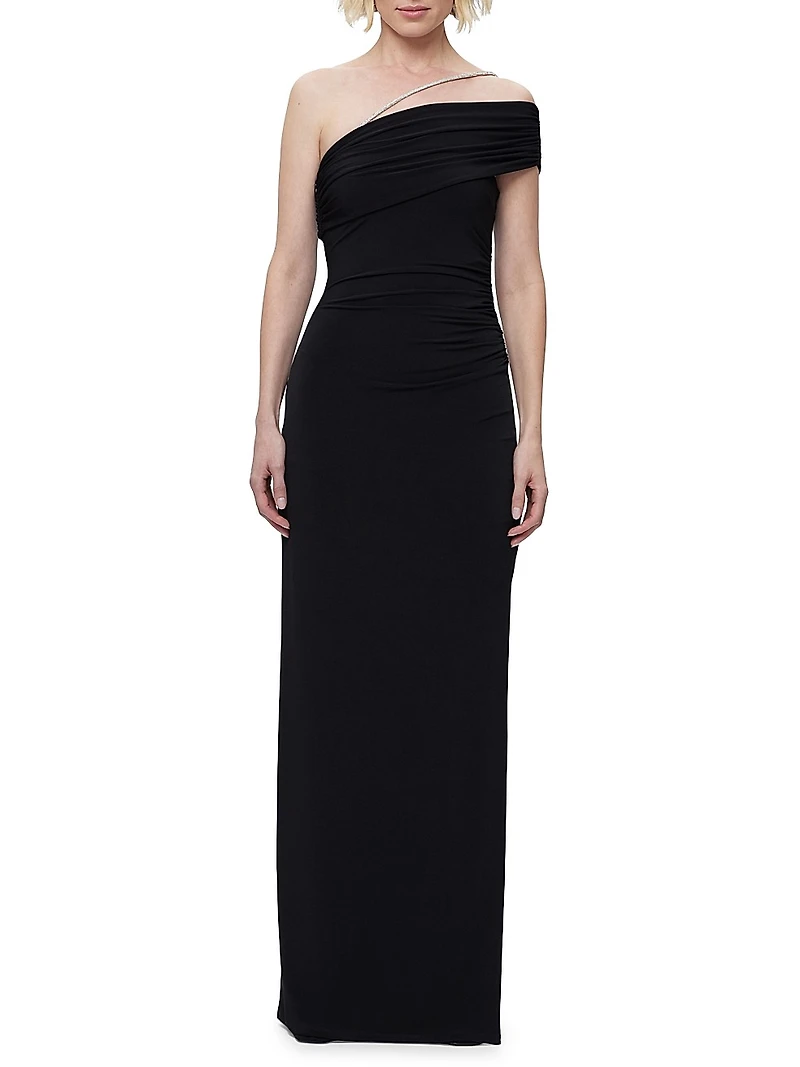 One-Shoulder Crystal-Trim Gown