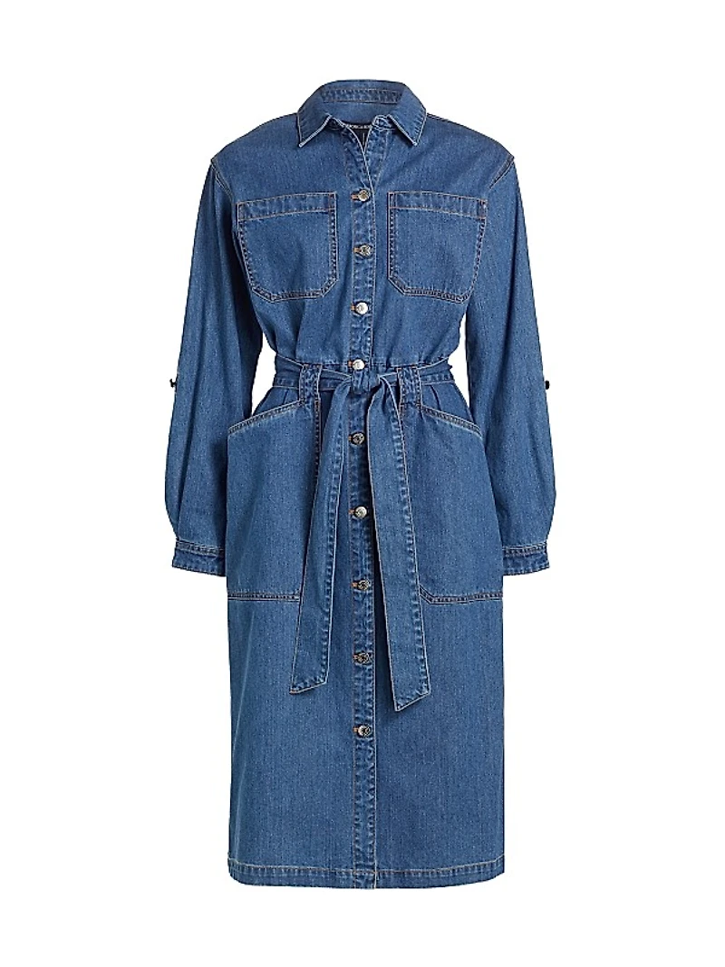 Evelyn Tie-Waist Denim Midi-Dress