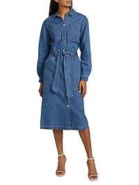 Evelyn Tie-Waist Denim Midi-Dress