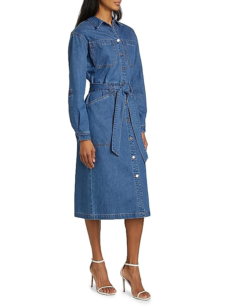 Evelyn Tie-Waist Denim Midi-Dress