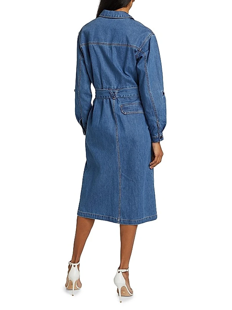 Evelyn Tie-Waist Denim Midi-Dress