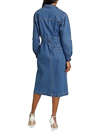 Evelyn Tie-Waist Denim Midi-Dress