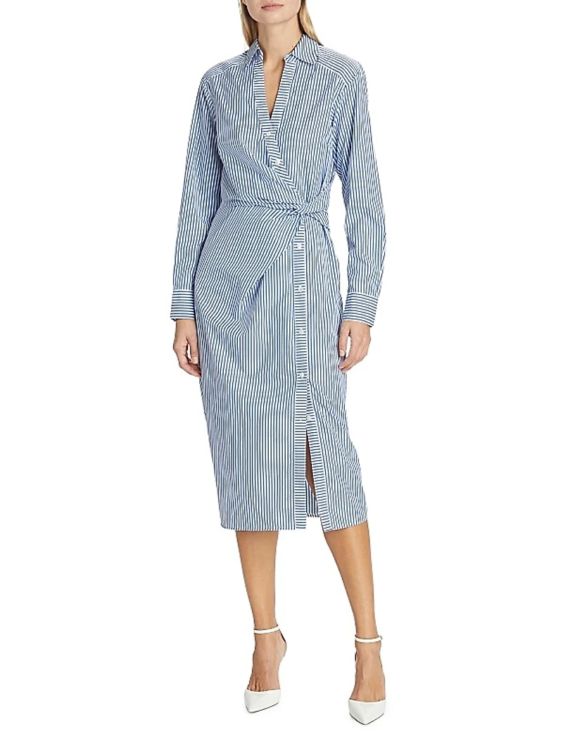 Wright Striped Cotton Poplin Midi-Dress