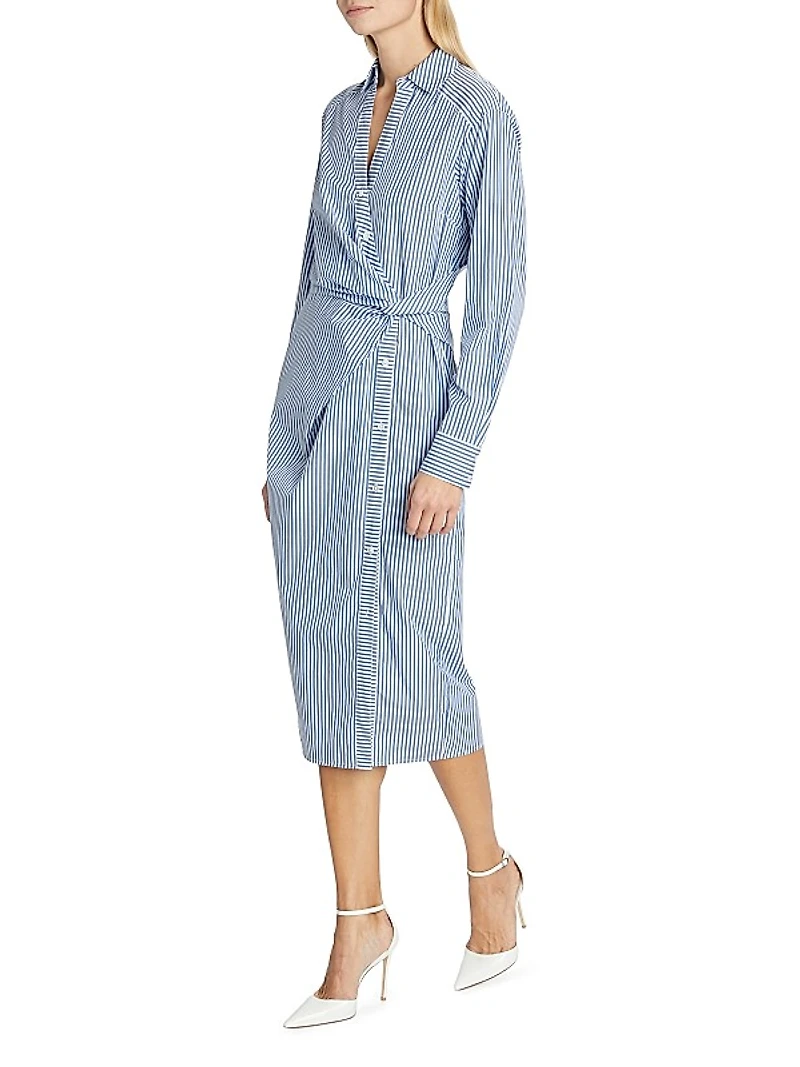 Wright Striped Cotton Poplin Midi-Dress