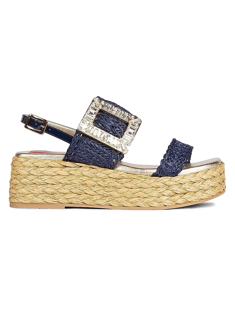 Strass Buckle 60MM Raffia Wedge Sandals