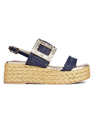Strass Buckle 60MM Raffia Wedge Sandals