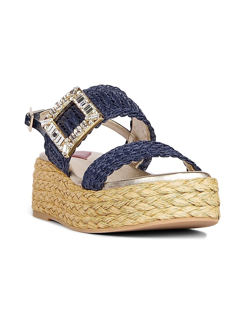Strass Buckle 60MM Raffia Wedge Sandals