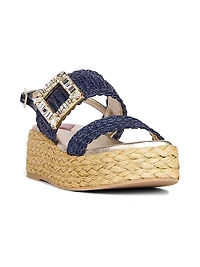 Strass Buckle 60MM Raffia Wedge Sandals
