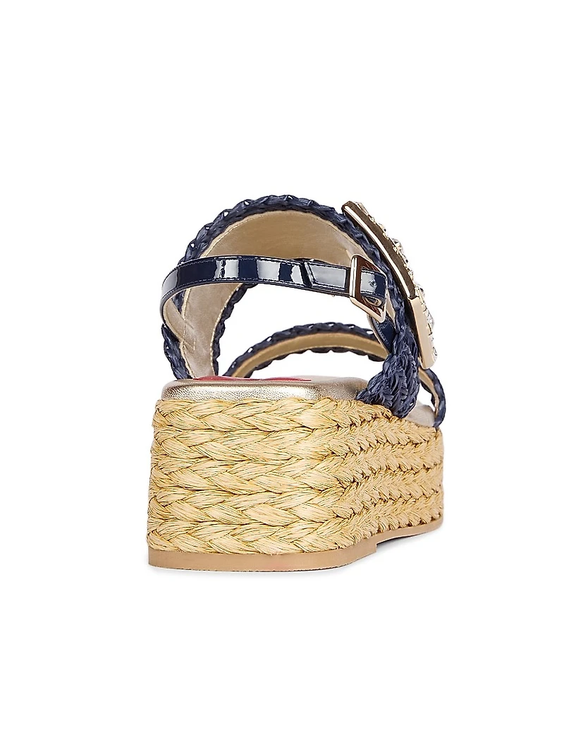 Strass Buckle 60MM Raffia Wedge Sandals