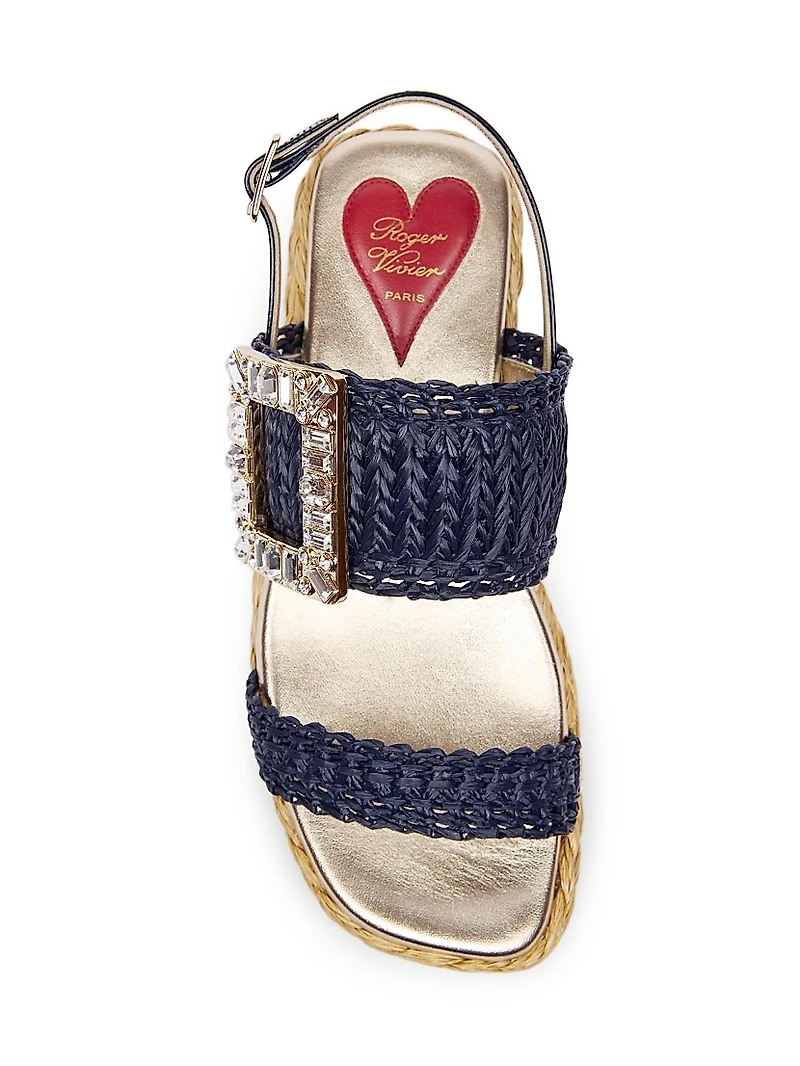 Strass Buckle 60MM Raffia Wedge Sandals