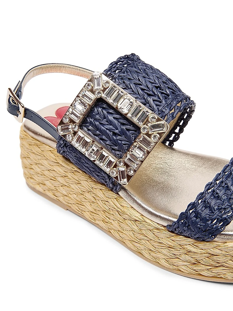 Strass Buckle 60MM Raffia Wedge Sandals