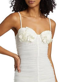 Wedding 5.0 Floral-Appliquéd Ruched Mesh Minidress