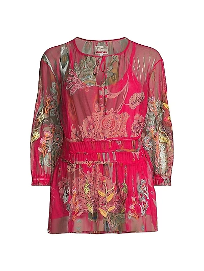Feather Lark Floral Tieneck Blouse
