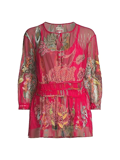 Feather Lark Floral Tieneck Blouse