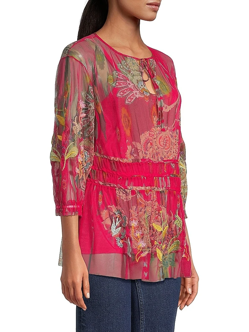 Feather Lark Floral Tieneck Blouse