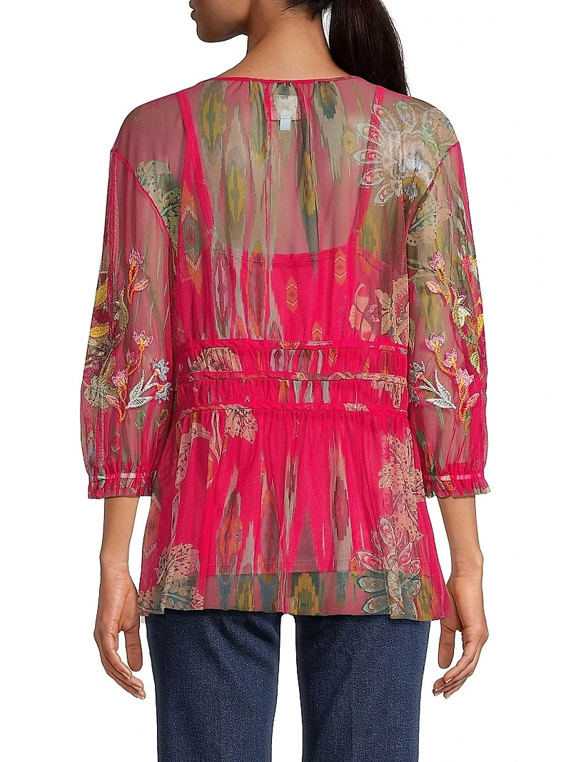 Feather Lark Floral Tieneck Blouse