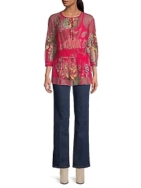 Feather Lark Floral Tieneck Blouse
