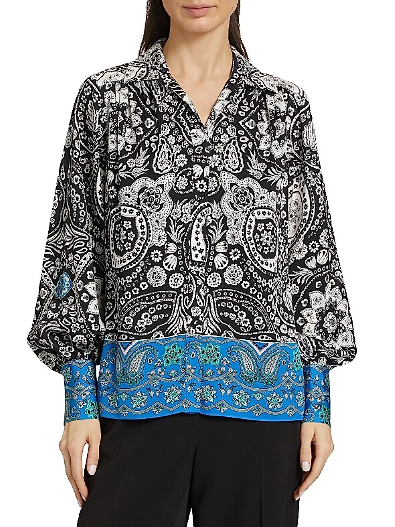 The Eilian Paisley Silk-Blend Blouse