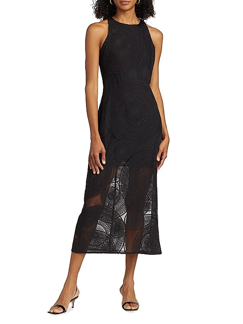 Olga Geometric Tulle Sleeveless Midi-Dress