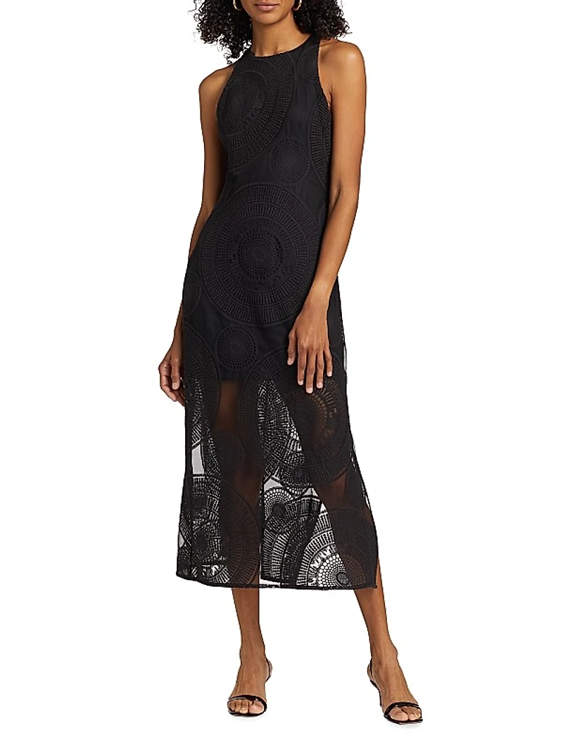 Olga Geometric Tulle Sleeveless Midi-Dress