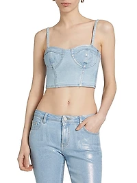 Metallic Foil Denim Corsette Crop Top