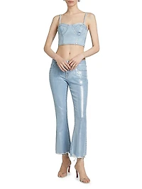 Metallic Foil Denim Corsette Crop Top