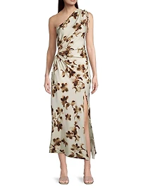 Pauline Blurred Floral One-Shoulder Midi-Dress