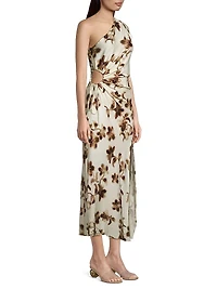 Pauline Blurred Floral One-Shoulder Midi-Dress