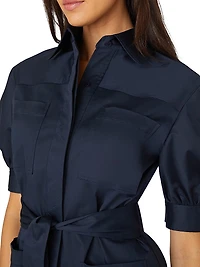 Vince Cotton Sateen Tie-Waist Shirtdress