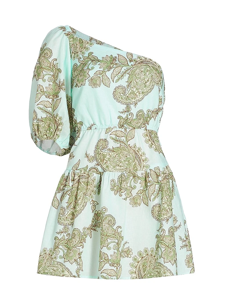 Zoe Paisley Linen One-Shoulder Minidress