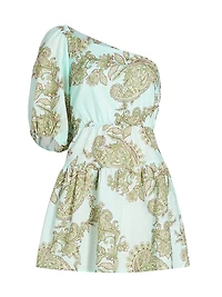Zoe Paisley Linen One-Shoulder Minidress