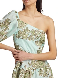 Zoe Paisley Linen One-Shoulder Minidress