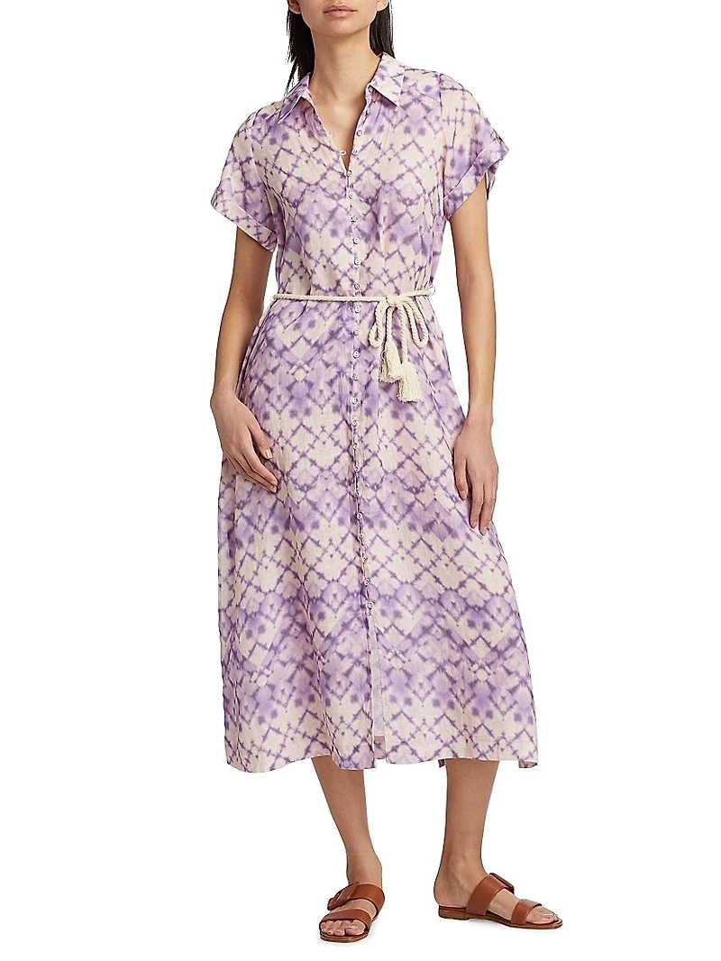 Alice Batik Tie-Waist Linen Midi-Dress