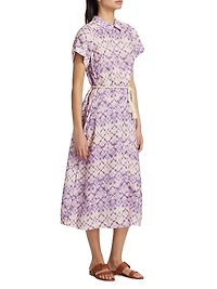Alice Batik Tie-Waist Linen Midi-Dress